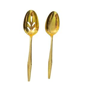 Vintage Florentine Gold Electroplate Serving Spoon Set Slotted Solid 2pc